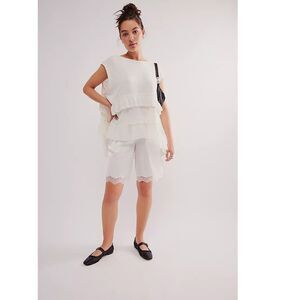 Free People Claire Tee Tunic Top Eyelet Embroidered Ruffle Tiered Boat M 278582
